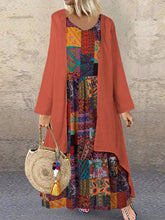 Load image into Gallery viewer, Autumn Cotton and Linen Fake Two Long Sleeve Loose Dress