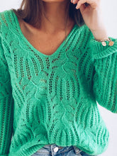 Load image into Gallery viewer, Long Sleeves V-neck Openwork Sweater