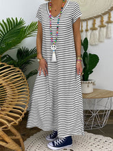 Load image into Gallery viewer, Short Sleeve Striped Long Casual Dress