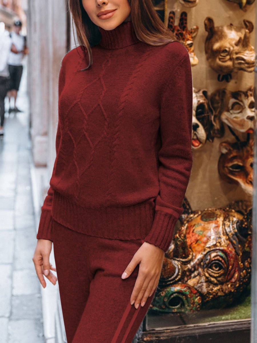 Turtleneck Knitted Casual Two-piece Suit