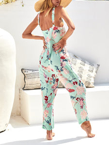 Pockets Boho Sleeveless Printed Sling Jumpsuit