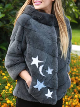 Load image into Gallery viewer, Star Printed Faux Fur Long Sleeve Pockets Outerwear