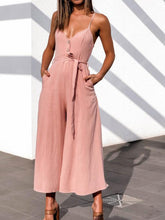 Load image into Gallery viewer, V-Neck Belt Loop Linen Pocket Jumpsuit