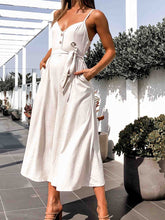 Load image into Gallery viewer, V-Neck Belt Loop Linen Pocket Jumpsuit