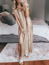 Load image into Gallery viewer, Apricot V Neck Printed Floor Length Dress