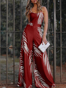 Sexy High Waist Trousers Sling Print Jumpsuit