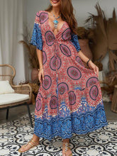 Load image into Gallery viewer, Printed Drawstring Waist V-Neck Maxi Dresses