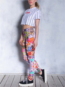 Cool Colorful Graffiti Printed Tight Hip Yoga Pants