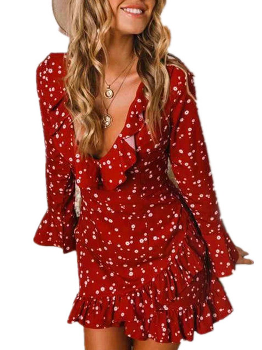 Polka Dot Zip Design Scoop Neck Long Sleeves Dress