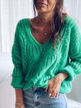 Load image into Gallery viewer, Long Sleeves V-neck Openwork Sweater