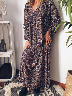 Bohemian Retro Casual Loose Floral Long Dress