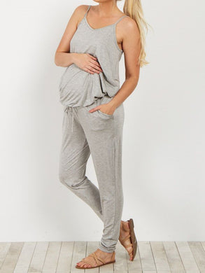 Solid Color Suspender Casual Maternity Jumpsuit