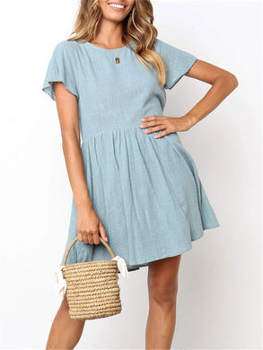 Casual Solid Color Round Neck Loose Mini Dresses