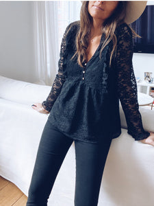 Sexy Deep V Long Sleeve Lace Shirt