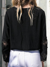 Load image into Gallery viewer, Solid Color Lace V-Neck Trumpet Long Sleeve Shirt