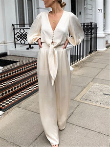 Fashion Solid Color Single Breasted Wide Leg Pants Suit