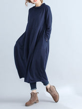 Load image into Gallery viewer, Vintage High Neck Cotton and Linen Stitching Long Sleeve Dress