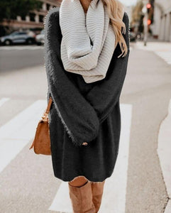 Long Sleeve Round Neck Loose Plush Dress