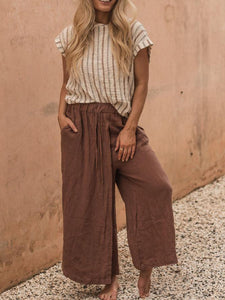 Women Loose Drawstring Linen Trousers Casual Pants