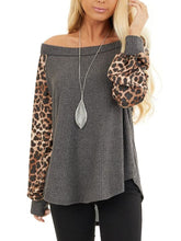 Load image into Gallery viewer, Leopard Print Long Sleeve Charcoal Waffle Knitted Top