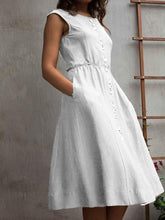 Load image into Gallery viewer, Plain Button Midi Dress Sleeveless Skater Dresses