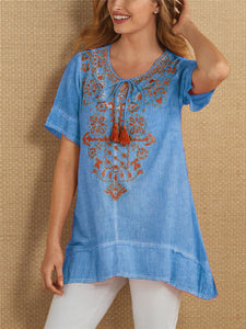 Bohemian Retro Casual Loose Soft Floral T-Shirt