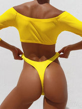 Load image into Gallery viewer, Sexy Off The Shoulder Halflong Sleeve Pure Colour Bikini Swimwear