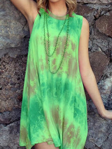 Holiday Round Neck Tie-dye Print Dress