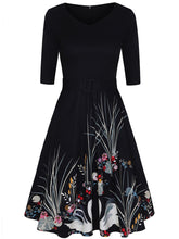 Load image into Gallery viewer, V-Neck Print Retro Large-Sleeve Temperament Dress
