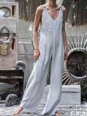 Women Shift Plain Holiday Jumpsuit Linen One-Pieces