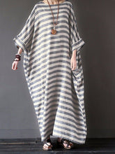 Load image into Gallery viewer, Vintage Cotton and Linen Striped Robes Literary Loose Long Dress