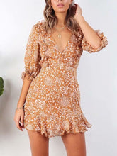 Load image into Gallery viewer, V-neck cropped sleeves chiffon ruffled dress