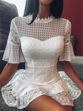 Load image into Gallery viewer, Lace Panel Tiered Ruffled Mini Dresses