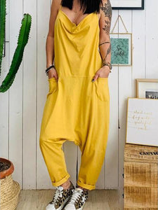 Solid Color Pockets Casual Jumpsuits