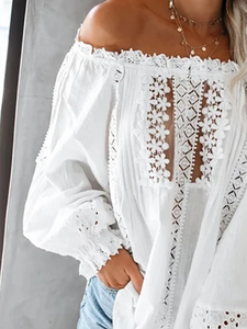 One-shoulder Solid Color Lace Blouses