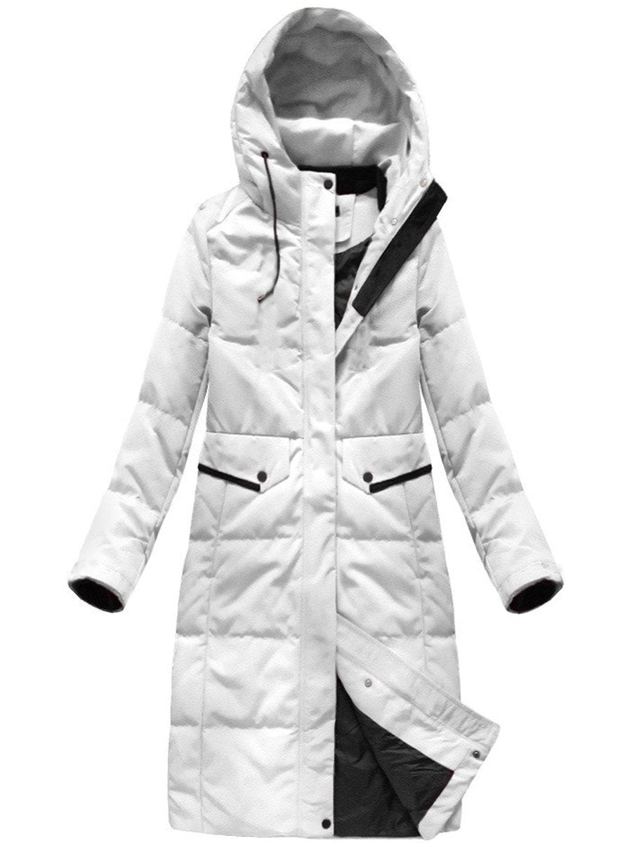 Hooded Solid Color Pocket Warm Down Coat