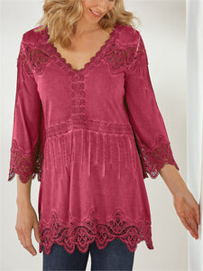 Retro Elegant Casual Loose Lace Soft Tee Top