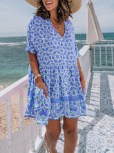 Load image into Gallery viewer, V Neck Printed Loose Boho Mini Dress with Pockets