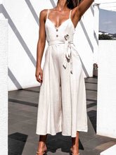 Load image into Gallery viewer, V-Neck Belt Loop Linen Pocket Jumpsuit