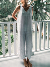 Load image into Gallery viewer, Women V-neck Sleeveless Loose Linen Jumpsuit