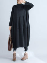 Load image into Gallery viewer, Vintage High Neck Cotton and Linen Stitching Long Sleeve Dress