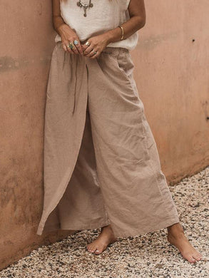 Women Loose Drawstring Linen Trousers Casual Pants