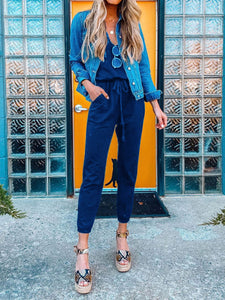 Fashion Solid Color Slim Casual Jumpsuit