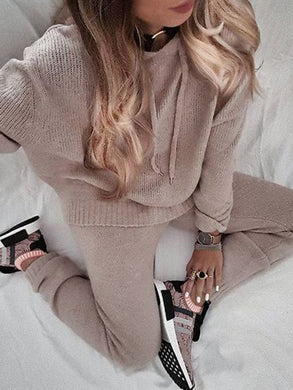 Knitted Hooded Two-piece Suit