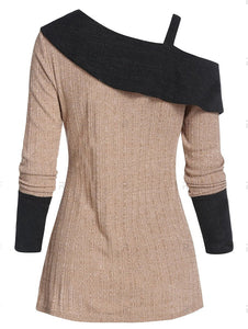 Cold Shoulder Button Asymmetric Sweater