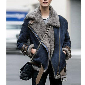 Deer Skinny Lamb Fur Collar Leather