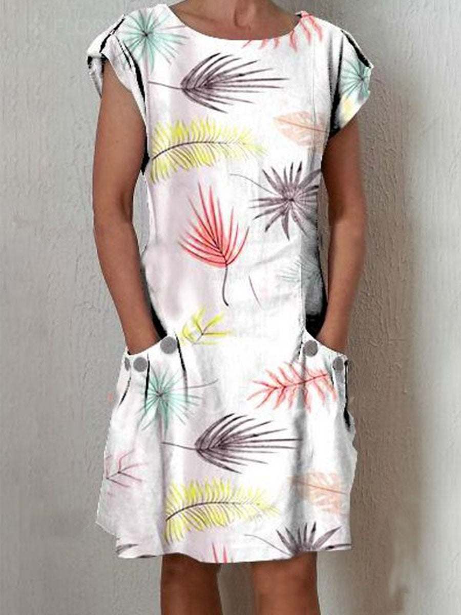 Loose Casual Leaf Print Dress