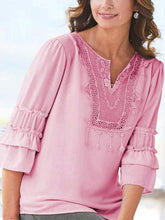 Load image into Gallery viewer, Women Casual Lace V Neck Half Sleeves Shirt