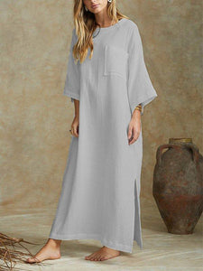 Casual 3/4 Sleeve Round Neck Plus Size Maxi Dress