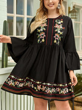 Load image into Gallery viewer, Plus Size Bell Sleeve Floral Embroidered Mini Dress